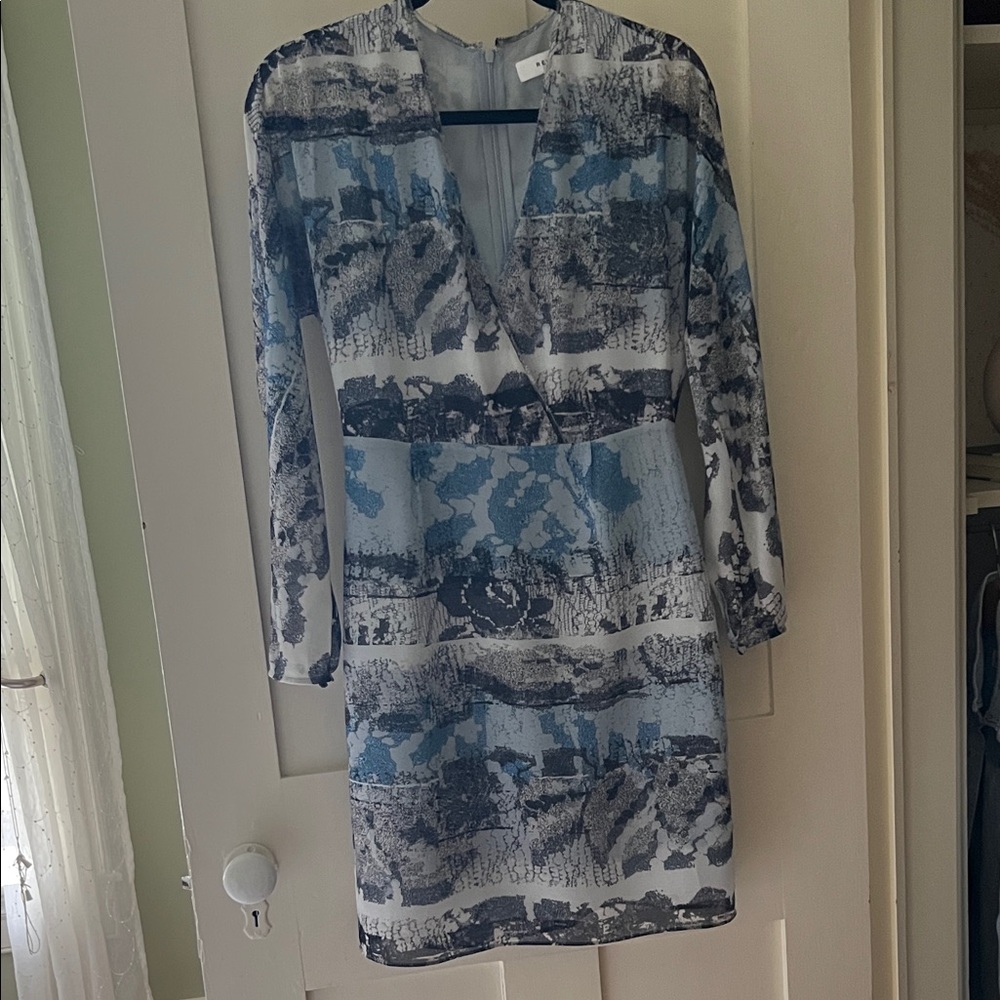 Reiss Blue and Gray Long Sleeve Dress